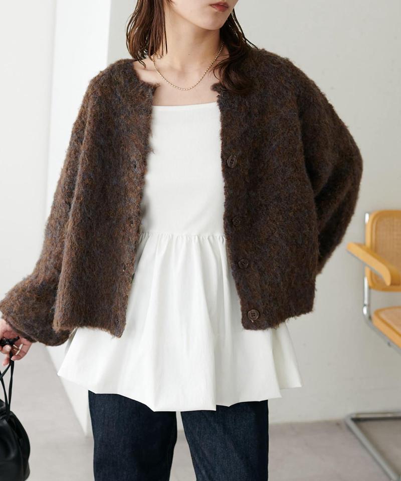 【8色展開/着映え/WEB限定】MIXブークレシャギーカーディガン