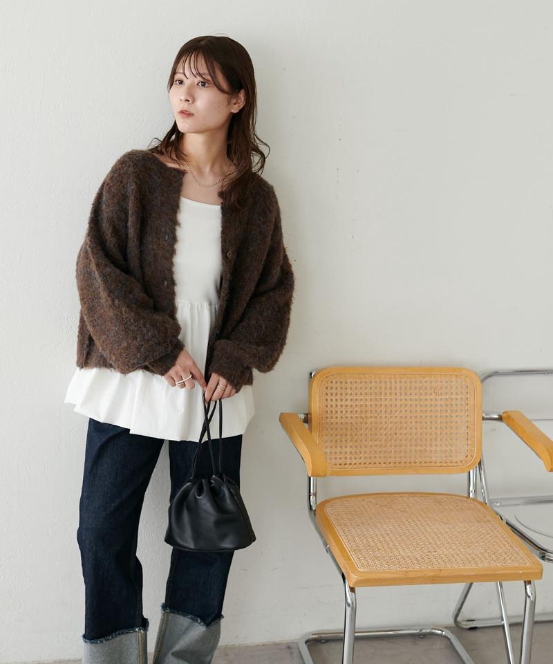 【8色展開/着映え/WEB限定】MIXブークレシャギーカーディガン