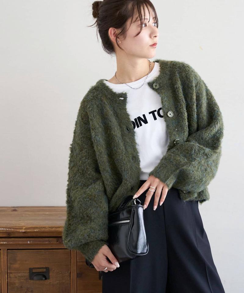 【8色展開/着映え/WEB限定】MIXブークレシャギーカーディガン