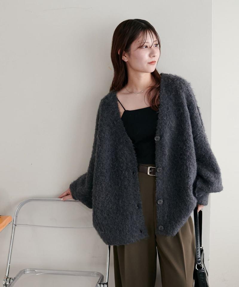 【柔らか素材/15色展開】MIXブークレシャギー配色Vネックカーディガン《WEB限定》