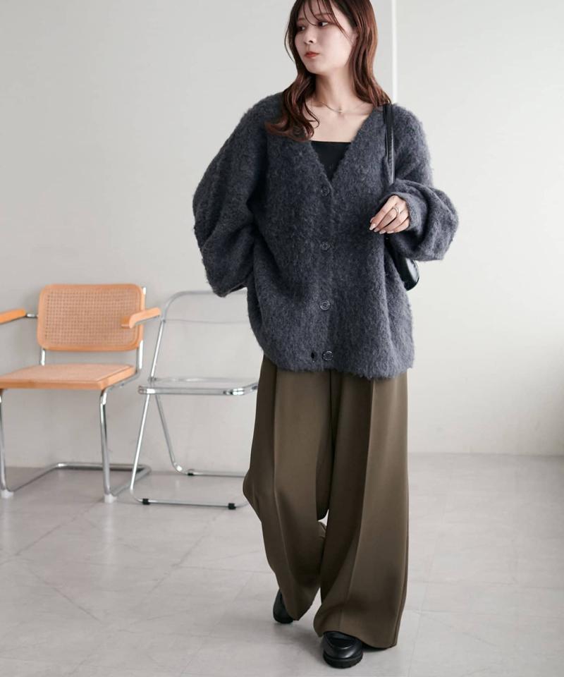 【柔らか素材/15色展開】MIXブークレシャギー配色Vネックカーディガン《WEB限定》