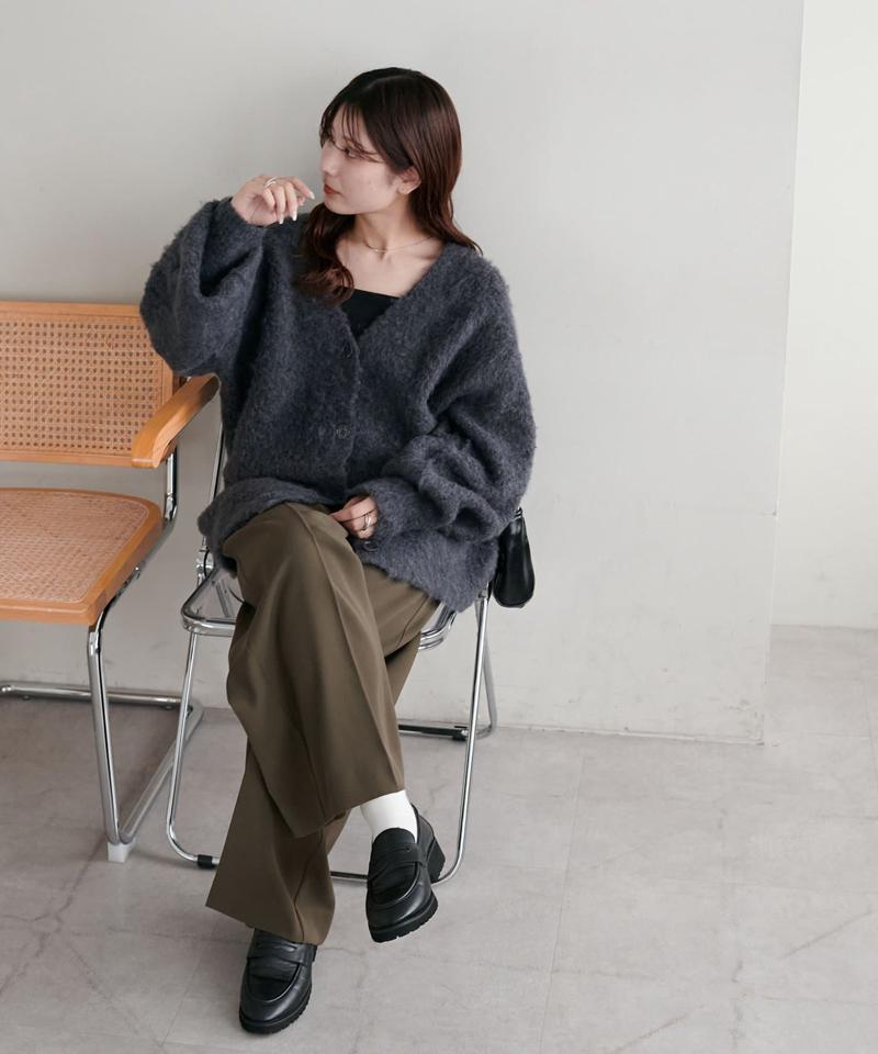 【柔らか素材/15色展開】MIXブークレシャギー配色Vネックカーディガン《WEB限定》