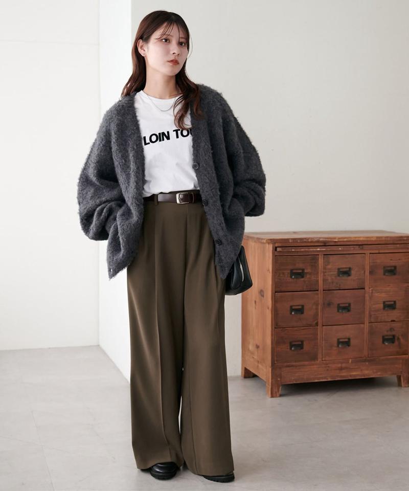 【柔らか素材/15色展開】MIXブークレシャギー配色Vネックカーディガン《WEB限定》