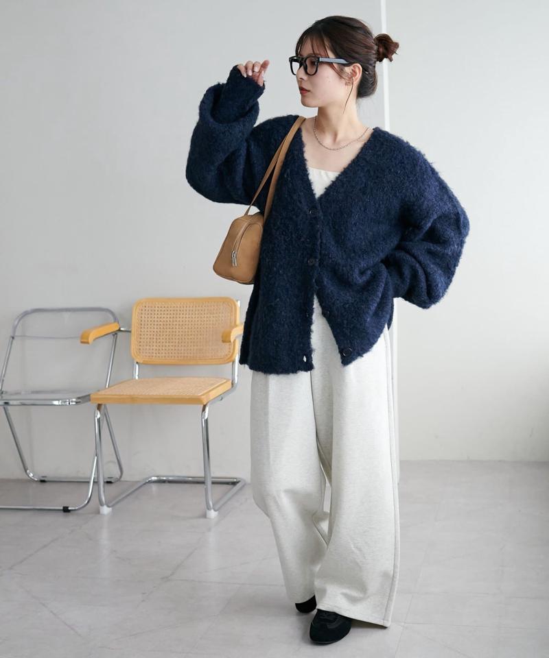 【柔らか素材/15色展開】MIXブークレシャギー配色Vネックカーディガン《WEB限定》