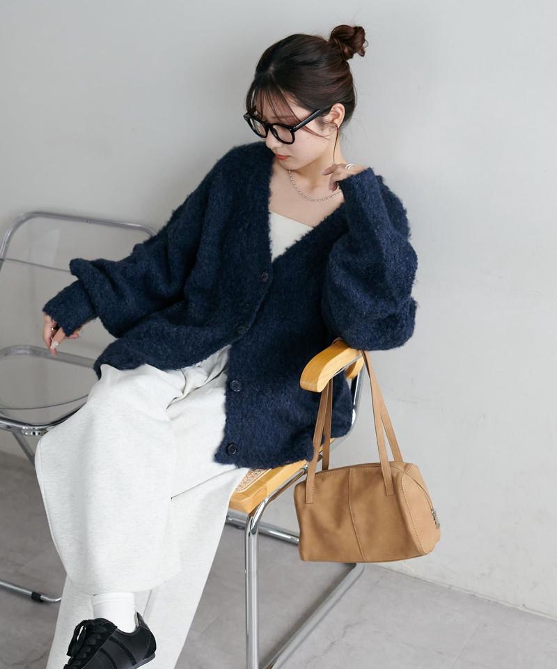 【柔らか素材/15色展開】MIXブークレシャギー配色Vネックカーディガン《WEB限定》