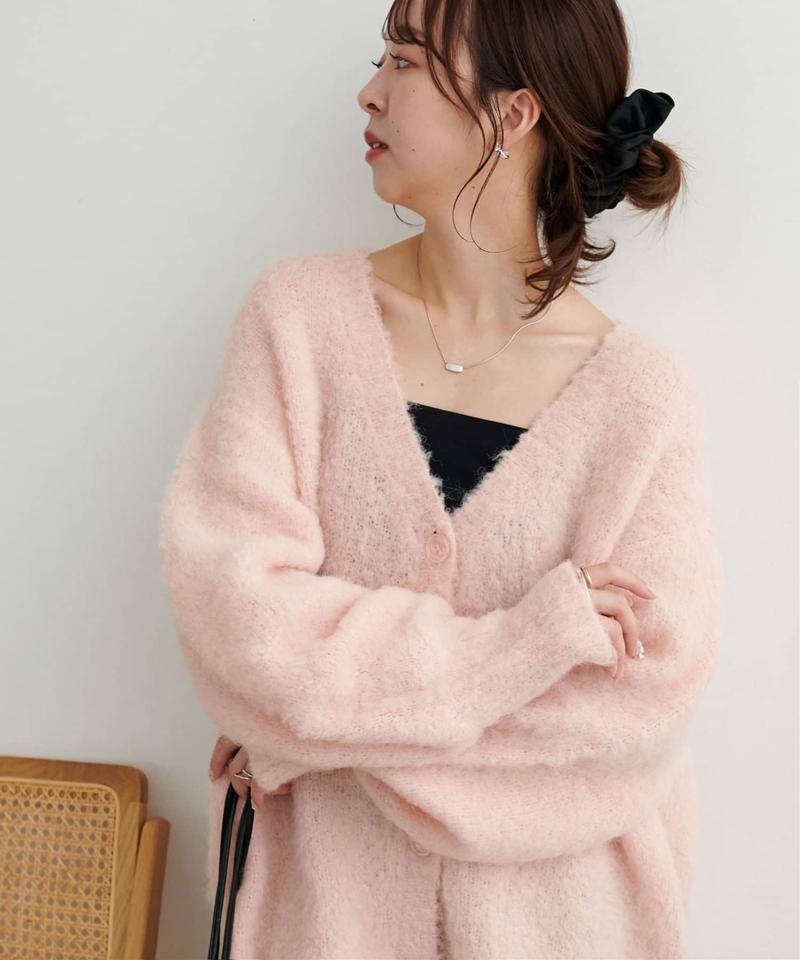 【柔らか素材/15色展開】MIXブークレシャギー配色Vネックカーディガン《WEB限定》