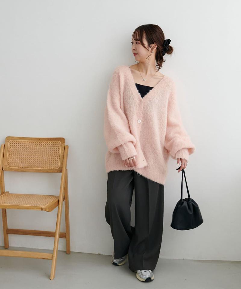 【柔らか素材/15色展開】MIXブークレシャギー配色Vネックカーディガン《WEB限定》