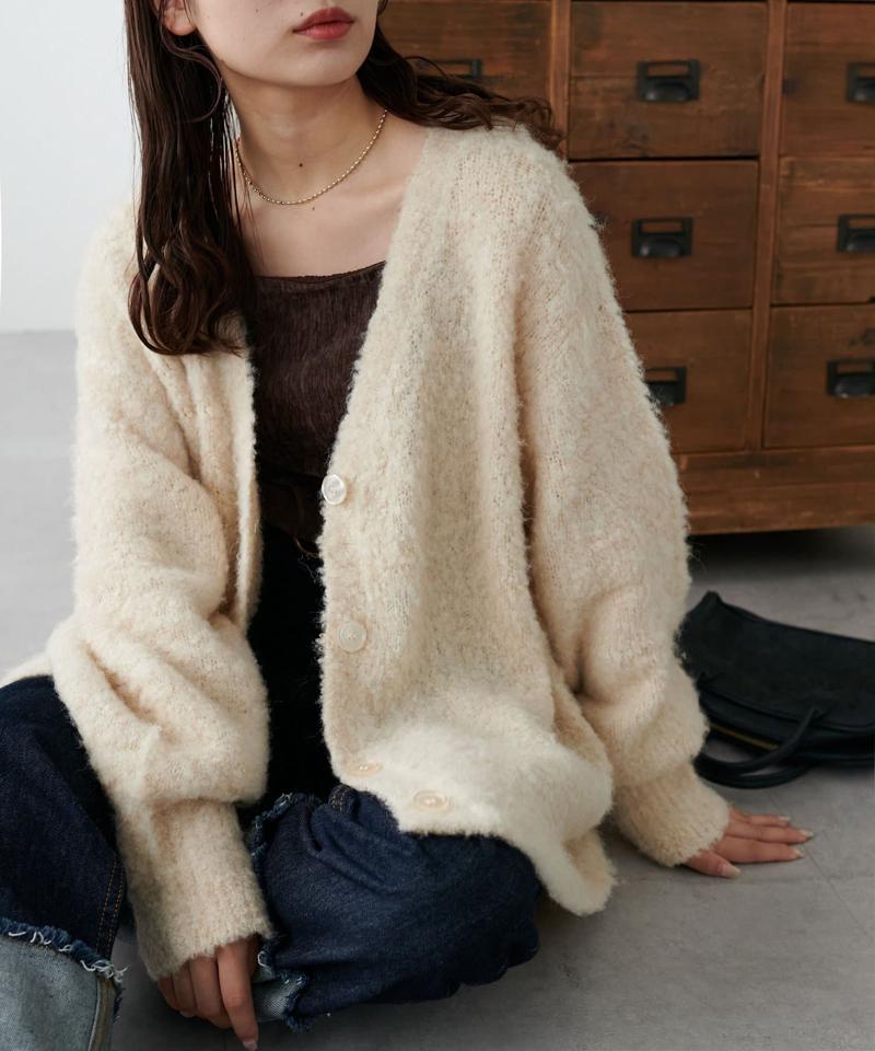 【柔らか素材/15色展開】MIXブークレシャギー配色Vネックカーディガン《WEB限定》