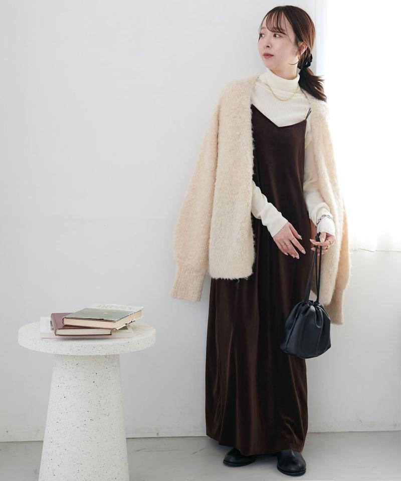 【柔らか素材/15色展開】MIXブークレシャギー配色Vネックカーディガン《WEB限定》