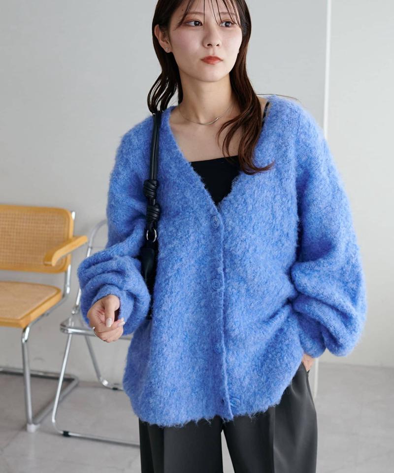 【柔らか素材/15色展開】MIXブークレシャギー配色Vネックカーディガン《WEB限定》