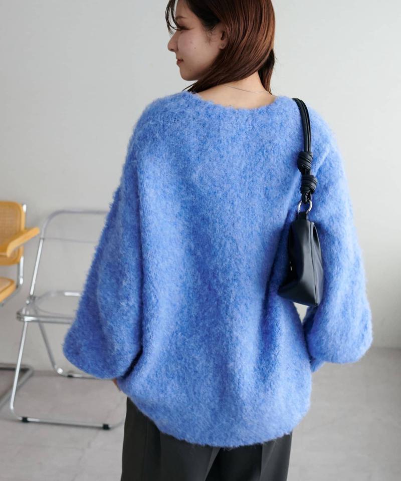 【柔らか素材/15色展開】MIXブークレシャギー配色Vネックカーディガン《WEB限定》