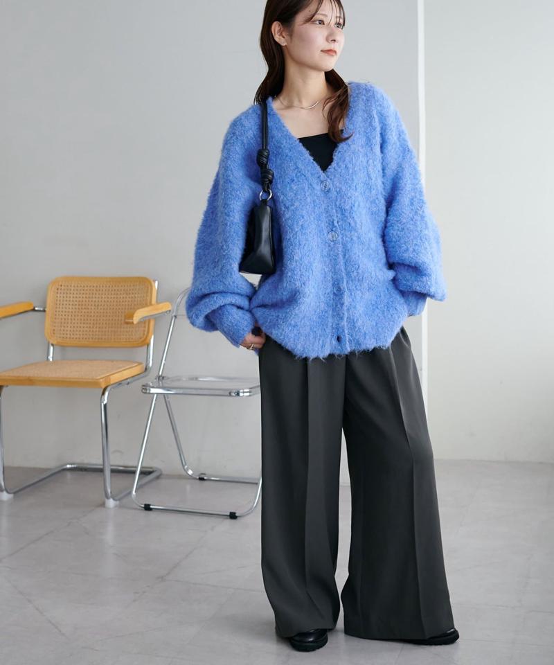 【柔らか素材/15色展開】MIXブークレシャギー配色Vネックカーディガン《WEB限定》