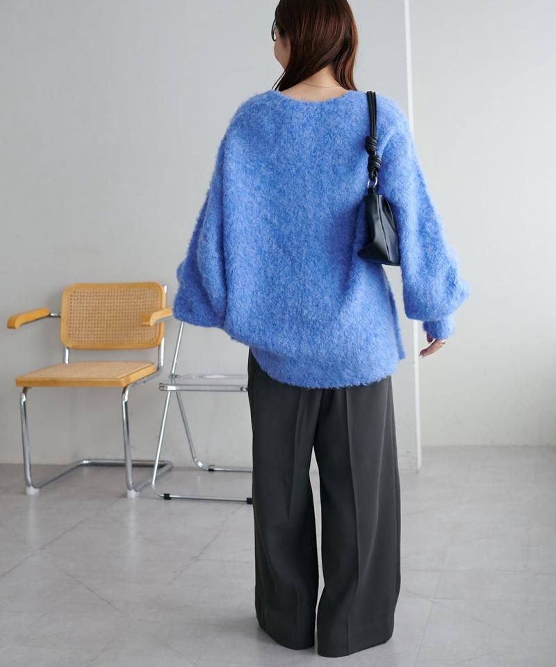 【柔らか素材/15色展開】MIXブークレシャギー配色Vネックカーディガン《WEB限定》