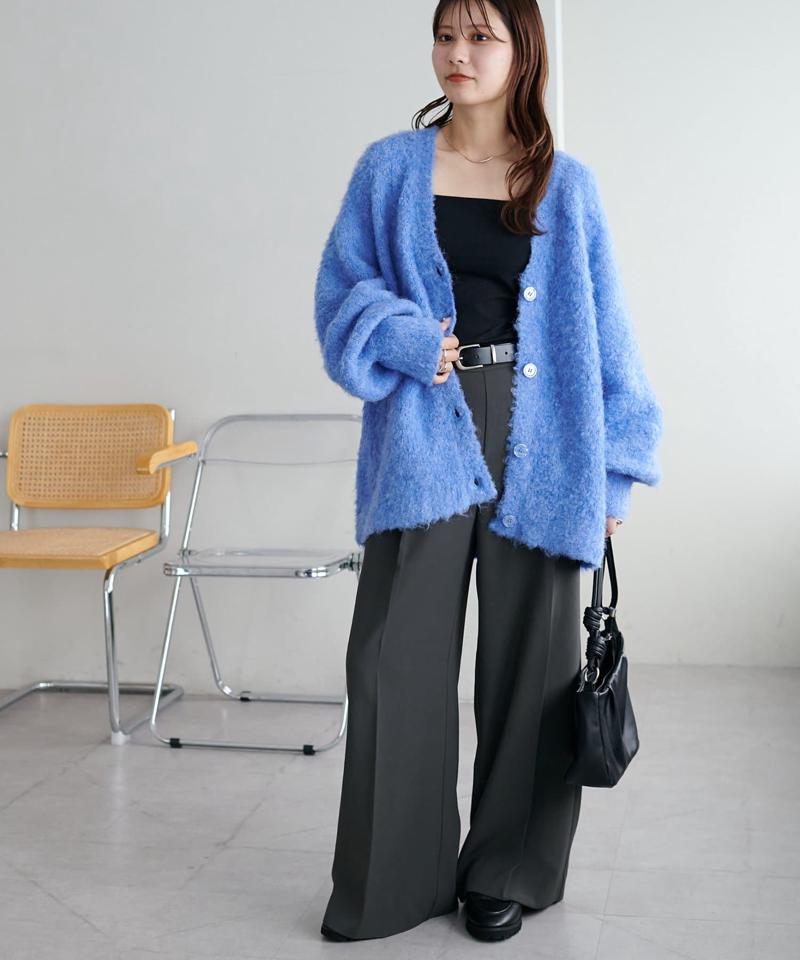 【柔らか素材/15色展開】MIXブークレシャギー配色Vネックカーディガン《WEB限定》