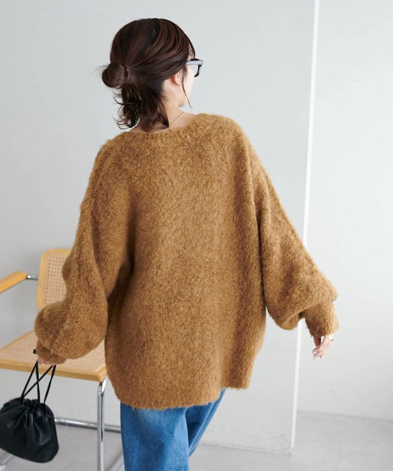 【柔らか素材/15色展開】MIXブークレシャギー配色Vネックカーディガン《WEB限定》