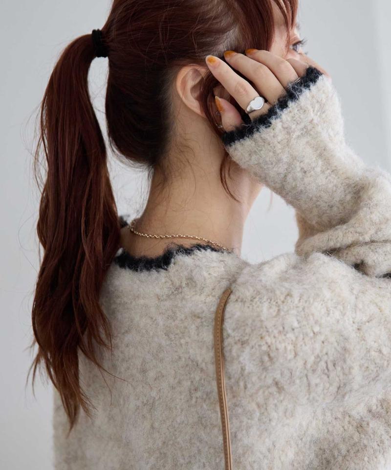 【柔らか素材/15色展開】MIXブークレシャギー配色Vネックカーディガン《WEB限定》