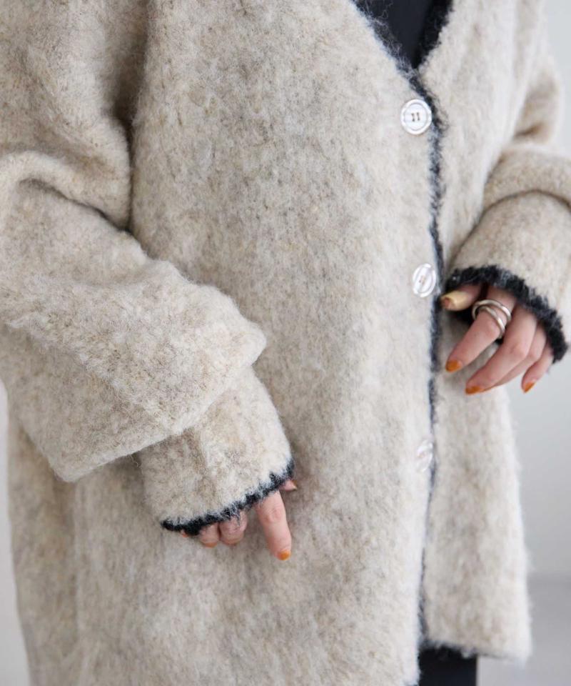 【柔らか素材/15色展開】MIXブークレシャギー配色Vネックカーディガン《WEB限定》