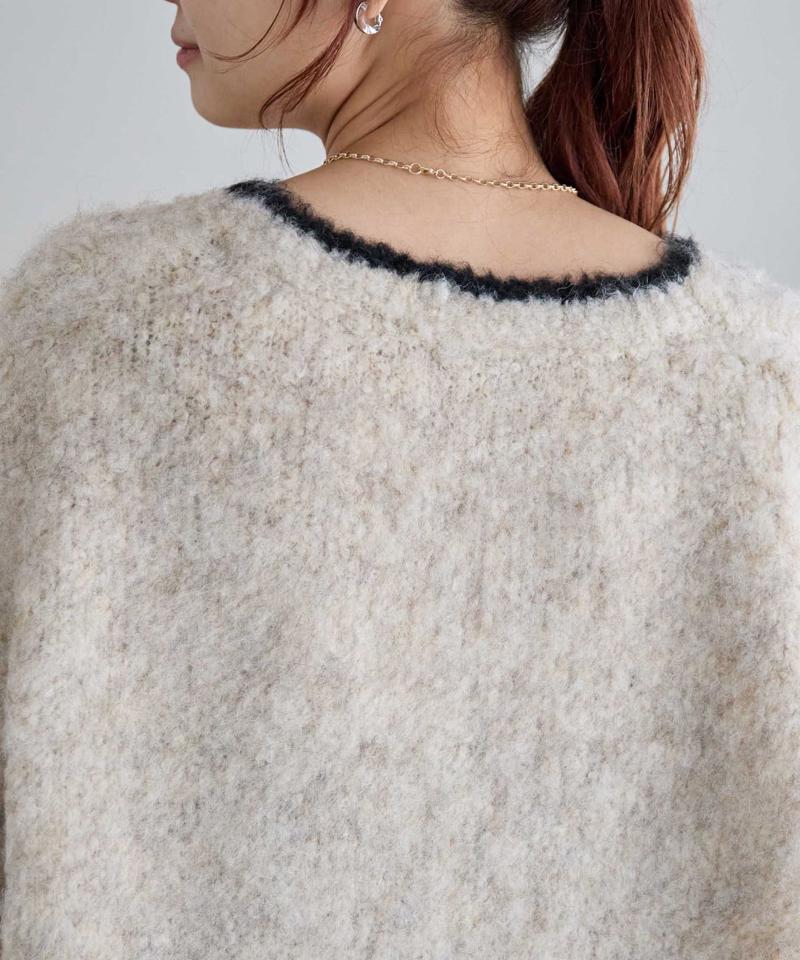 【柔らか素材/15色展開】MIXブークレシャギー配色Vネックカーディガン《WEB限定》