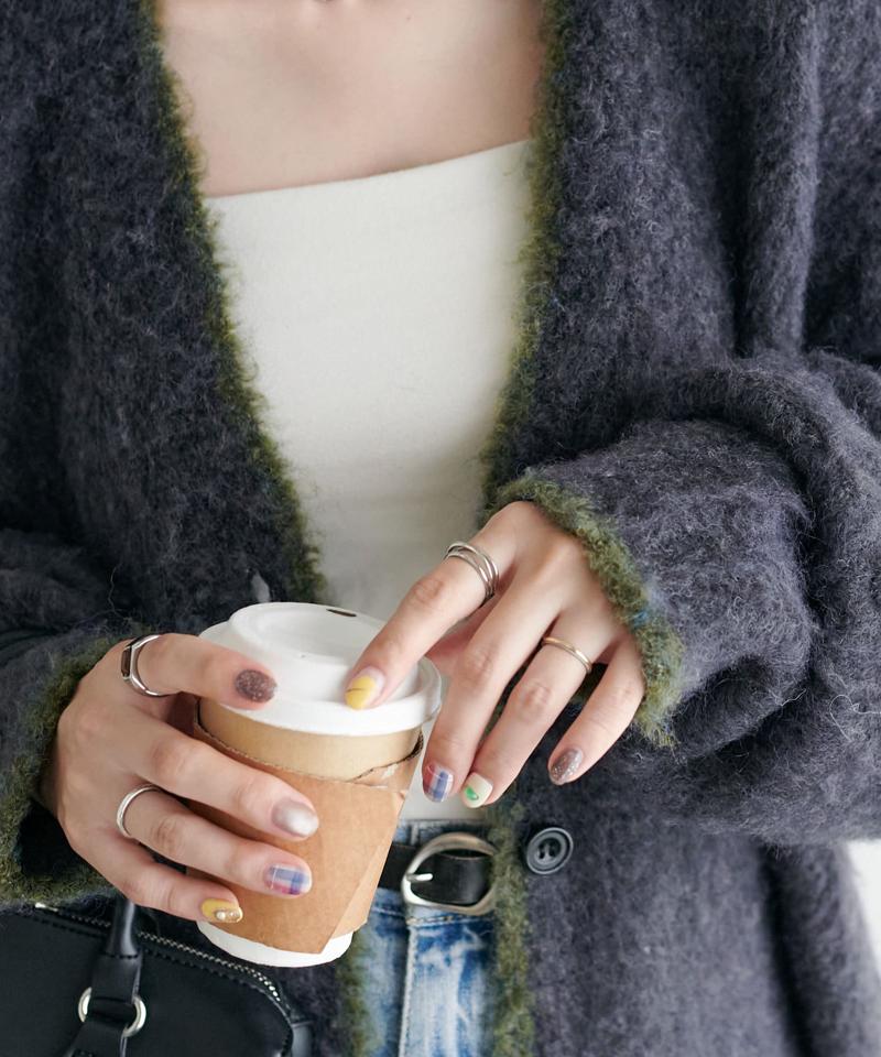 【柔らか素材/15色展開】MIXブークレシャギー配色Vネックカーディガン《WEB限定》