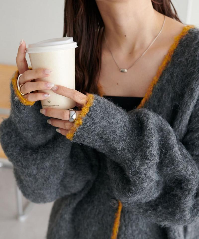 【柔らか素材/15色展開】MIXブークレシャギー配色Vネックカーディガン《WEB限定》