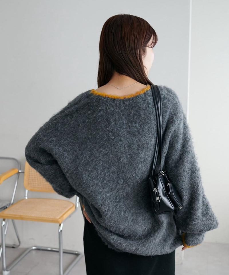 【柔らか素材/15色展開】MIXブークレシャギー配色Vネックカーディガン《WEB限定》