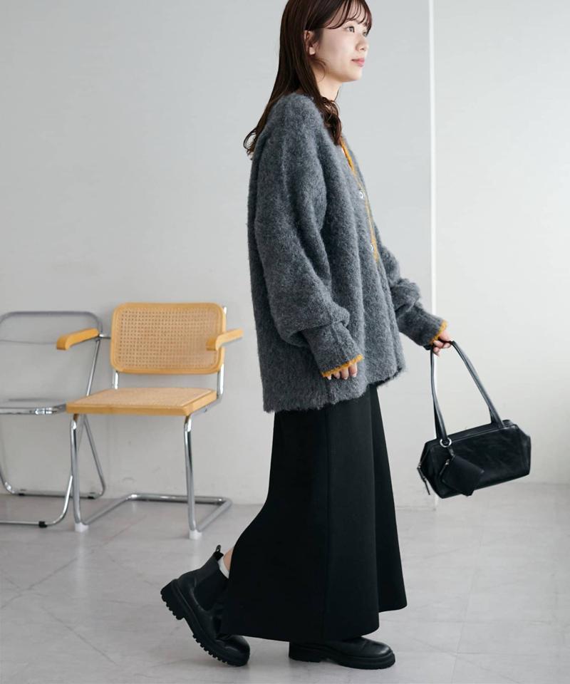 【柔らか素材/15色展開】MIXブークレシャギー配色Vネックカーディガン《WEB限定》