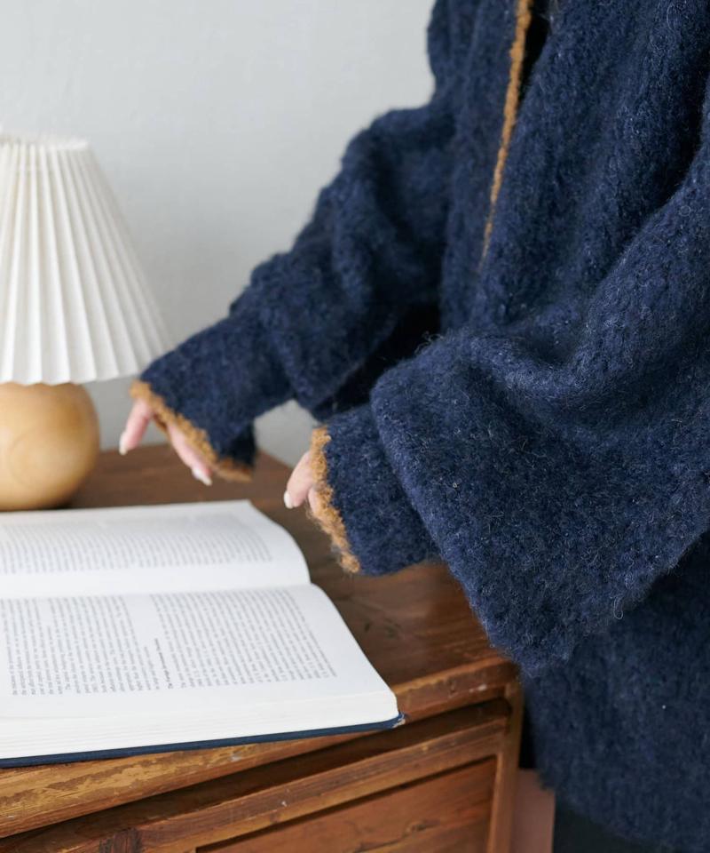 【柔らか素材/15色展開】MIXブークレシャギー配色Vネックカーディガン《WEB限定》