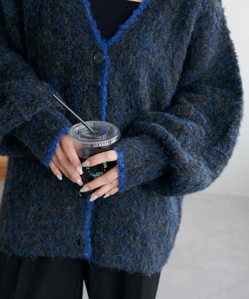 【柔らか素材/15色展開】MIXブークレシャギー配色Vネックカーディガン《WEB限定》