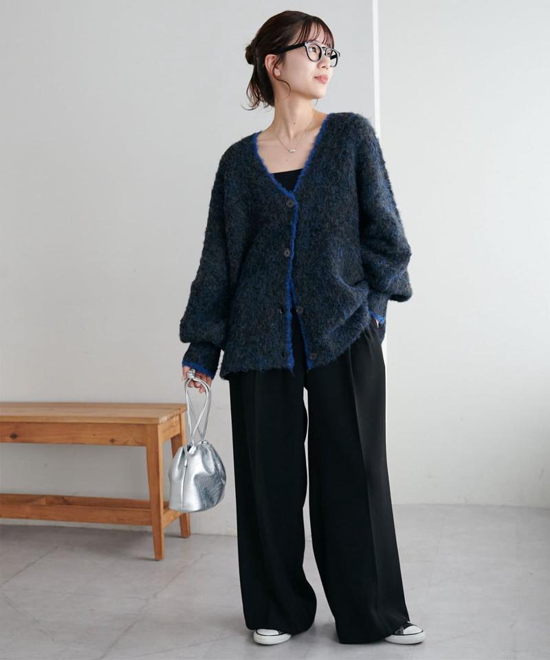 【柔らか素材/15色展開】MIXブークレシャギー配色Vネックカーディガン《WEB限定》