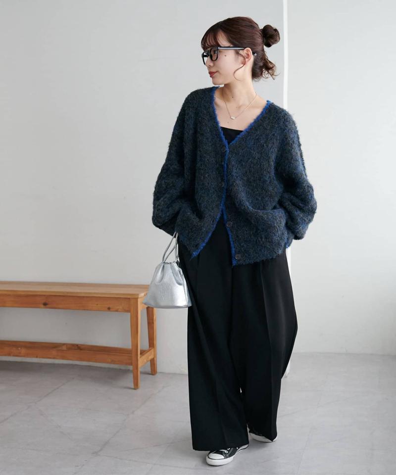 【柔らか素材/15色展開】MIXブークレシャギー配色Vネックカーディガン《WEB限定》