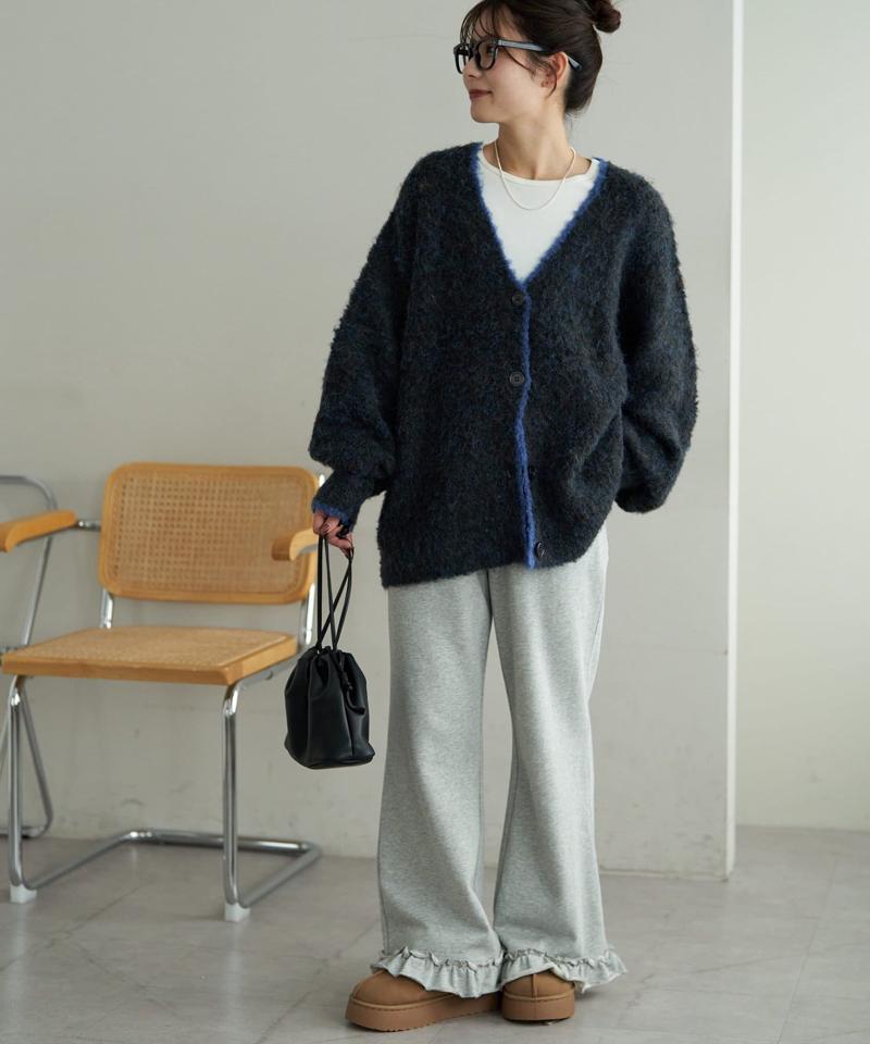 【柔らか素材/15色展開】MIXブークレシャギー配色Vネックカーディガン《WEB限定》