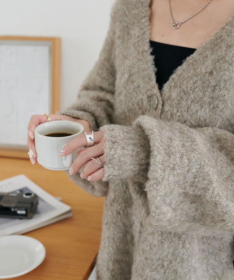 【柔らか素材/15色展開】MIXブークレシャギー配色Vネックカーディガン《WEB限定》