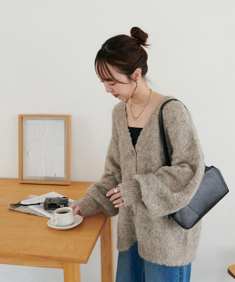 【柔らか素材/15色展開】MIXブークレシャギー配色Vネックカーディガン《WEB限定》