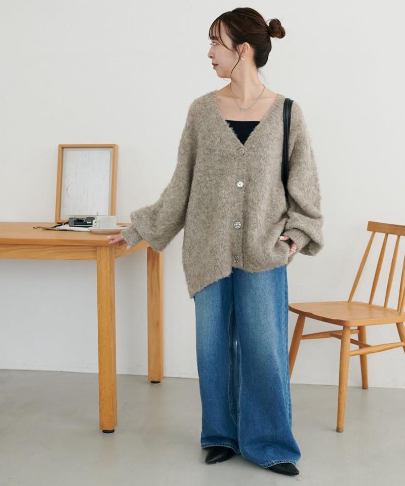 【柔らか素材/15色展開】MIXブークレシャギー配色Vネックカーディガン《WEB限定》