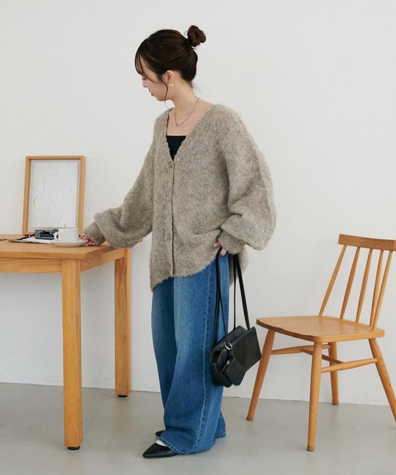 【柔らか素材/15色展開】MIXブークレシャギー配色Vネックカーディガン《WEB限定》