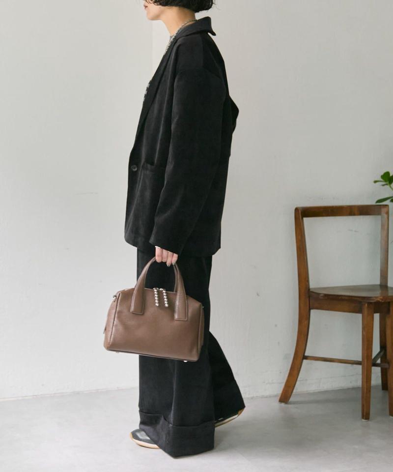 スタッズボストンバッグ《本革/500mlボトル収納OK/ショルダー付き》