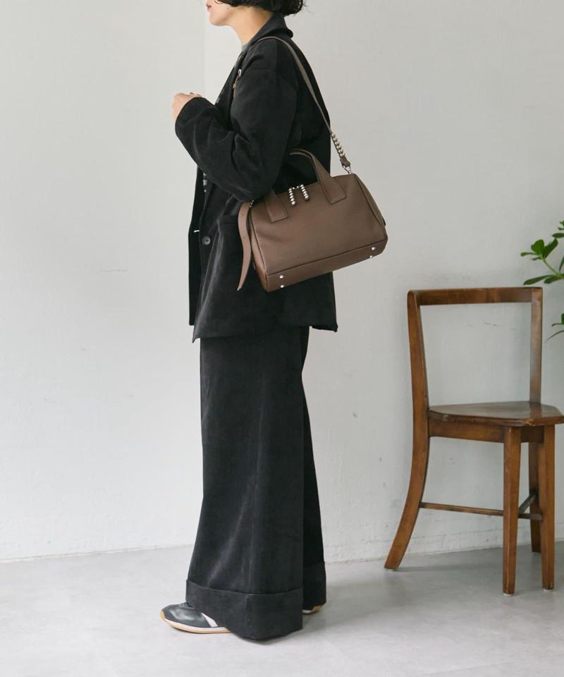 スタッズボストンバッグ《本革/500mlボトル収納OK/ショルダー付き》