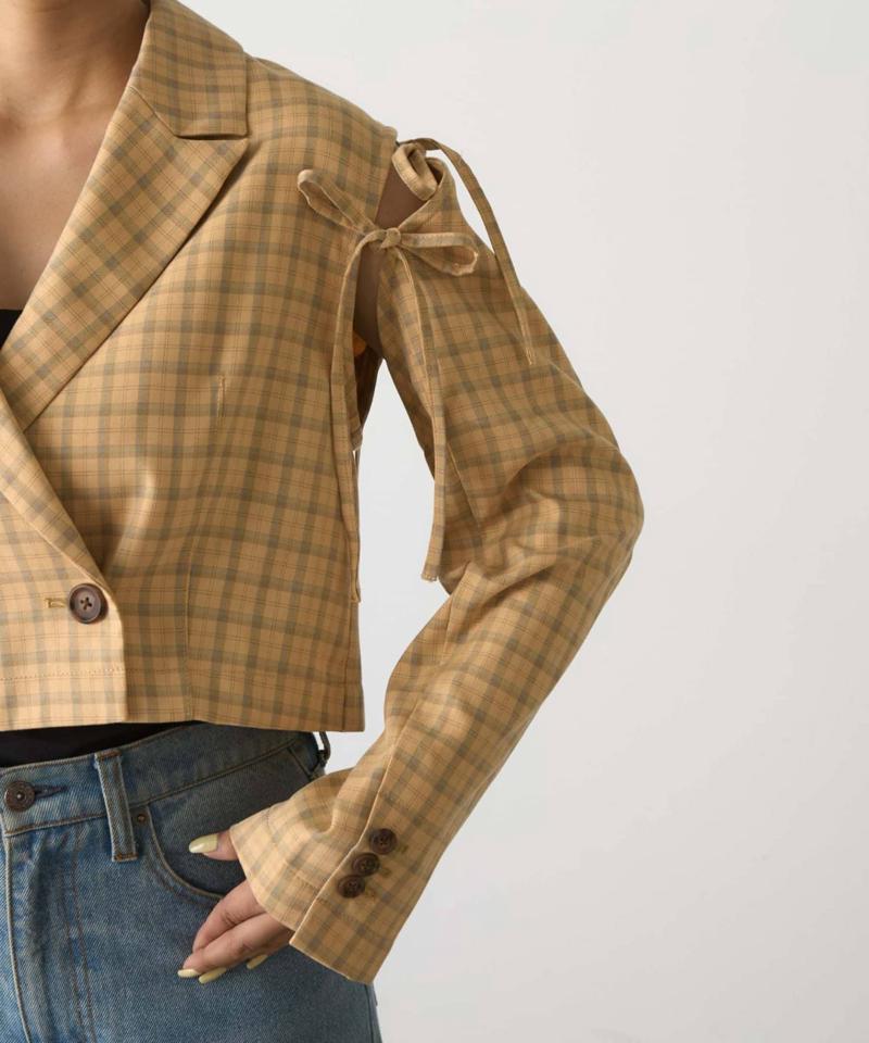 【HELLO.SANFRANCISCO】カットアウトリボンチェックジャケット