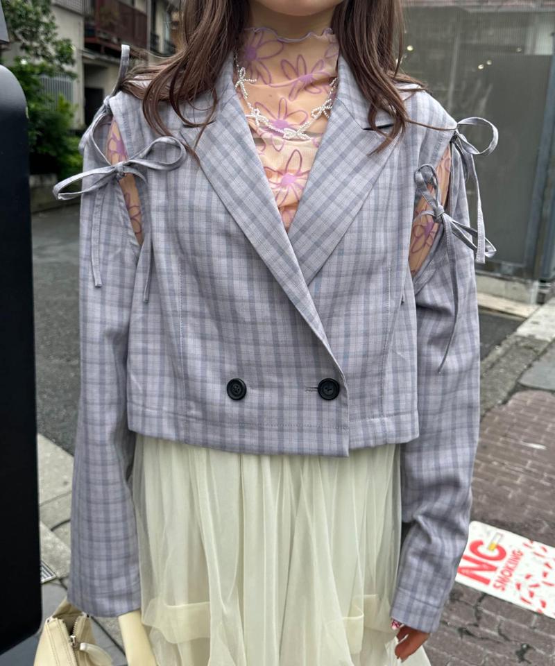 【HELLO.SANFRANCISCO/ハローサンフランシスコ】カットアウトリボンチェックジャケット