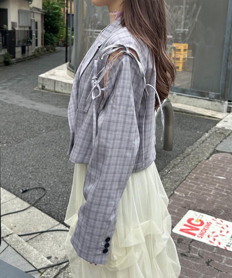 【HELLO.SANFRANCISCO/ハローサンフランシスコ】カットアウトリボンチェックジャケット