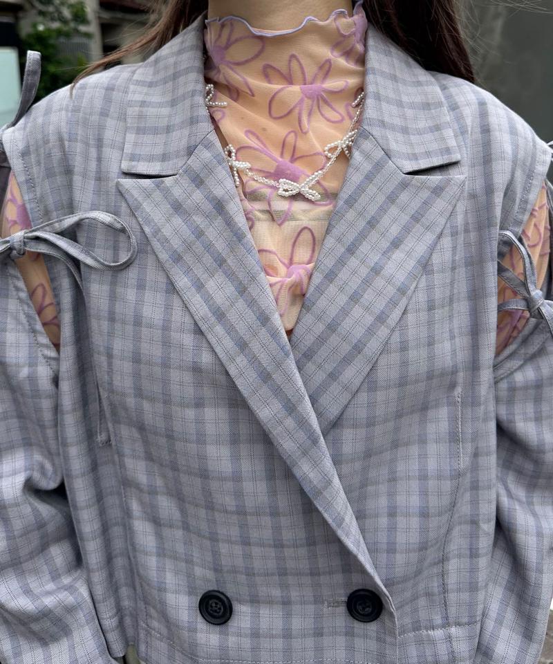 【HELLO.SANFRANCISCO/ハローサンフランシスコ】カットアウトリボンチェックジャケット