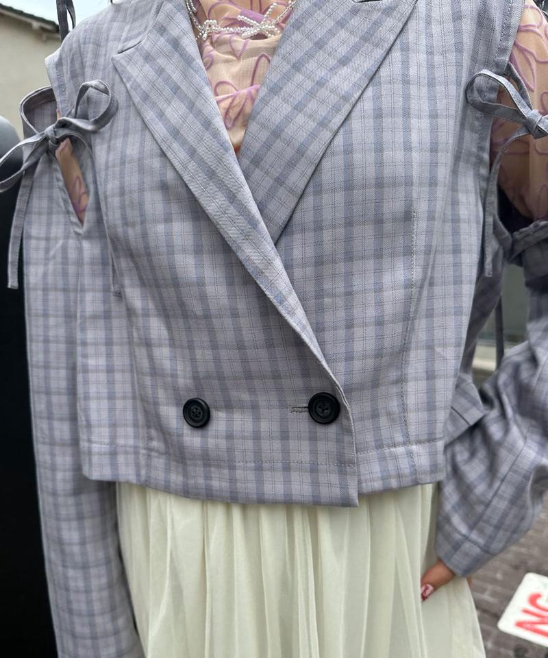 【HELLO.SANFRANCISCO/ハローサンフランシスコ】カットアウトリボンチェックジャケット