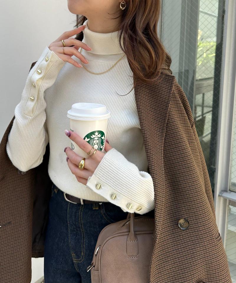【newボタン/25色展開】リブ袖口ボタンタートル《WEB限定カラーあり》
