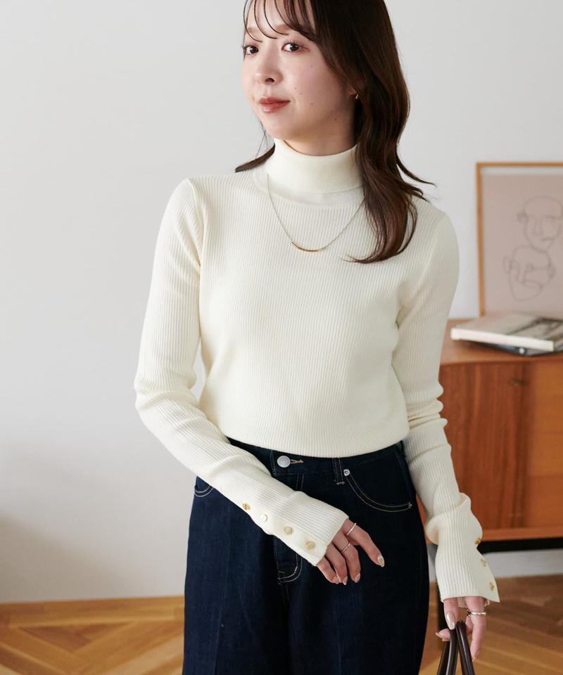 【newボタン/25色展開】リブ袖口ボタンタートル《WEB限定カラーあり》
