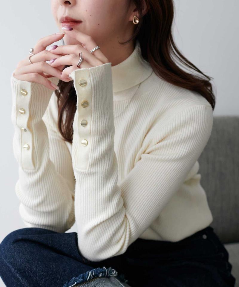 【newボタン/25色展開】リブ袖口ボタンタートル《WEB限定カラーあり》