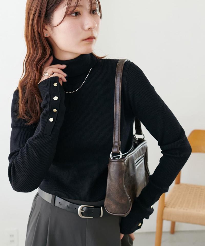 【newボタン/25色展開】リブ袖口ボタンタートル《WEB限定カラーあり》