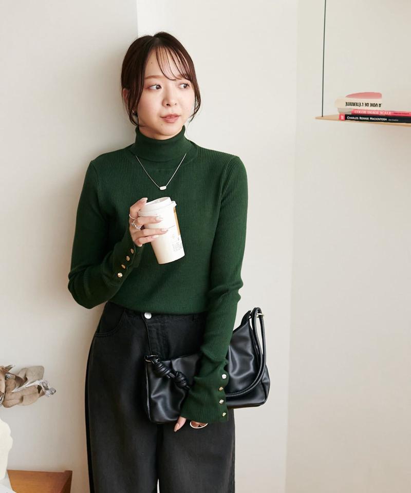 【newボタン/25色展開】リブ袖口ボタンタートル《WEB限定カラーあり》