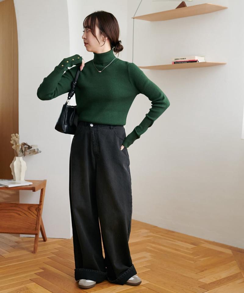 【newボタン/25色展開】リブ袖口ボタンタートル《WEB限定カラーあり》