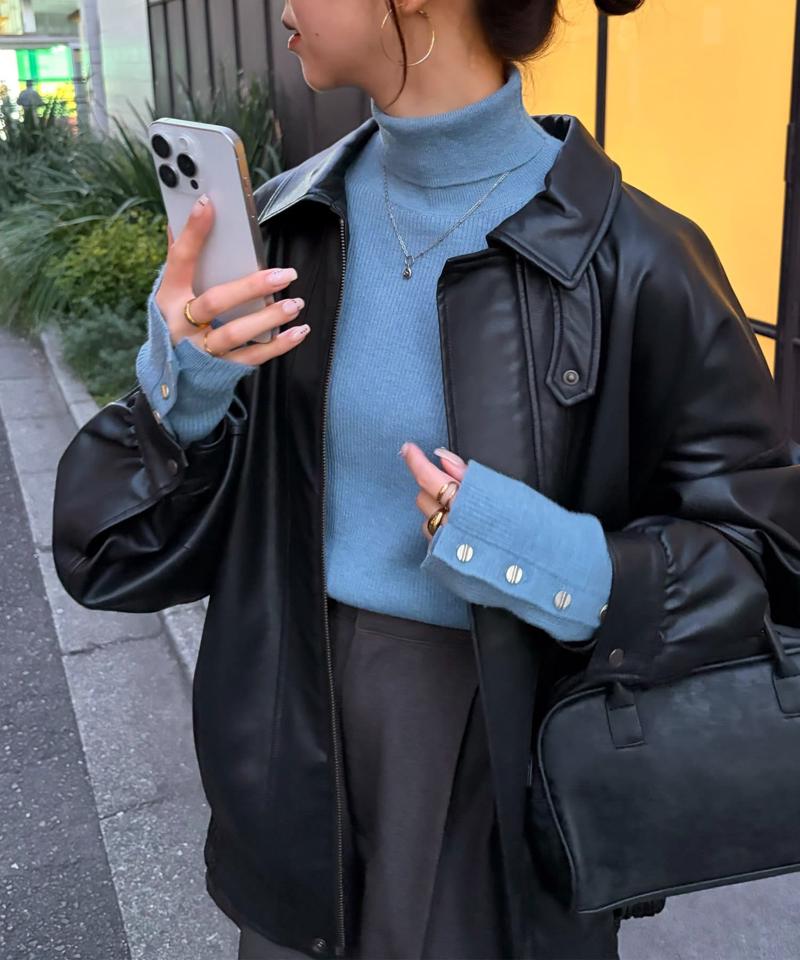 【newボタン/25色展開】リブ袖口ボタンタートル《WEB限定カラーあり》