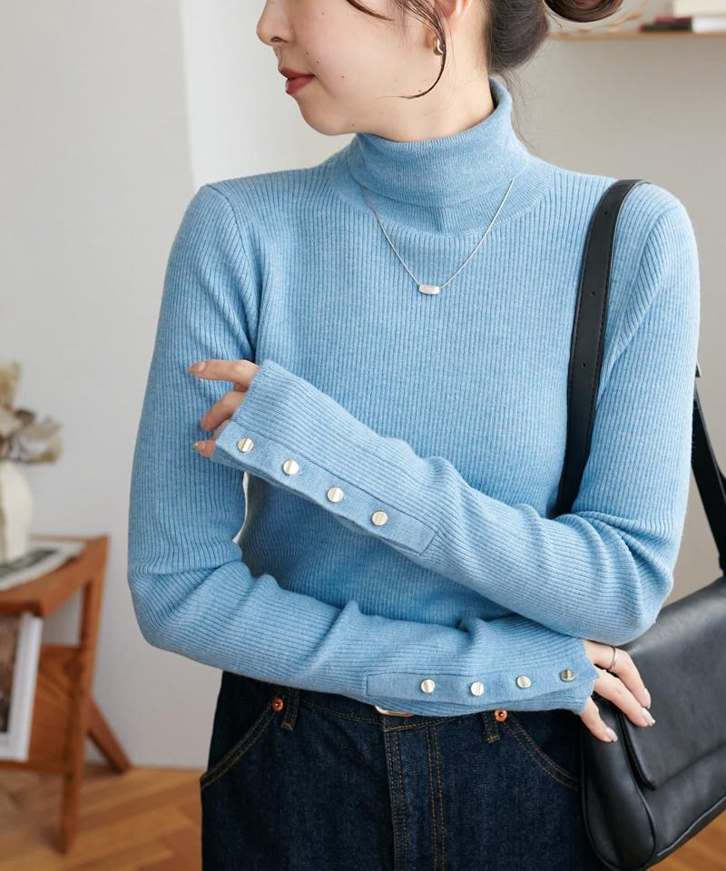【newボタン/25色展開】リブ袖口ボタンタートル《WEB限定カラーあり》